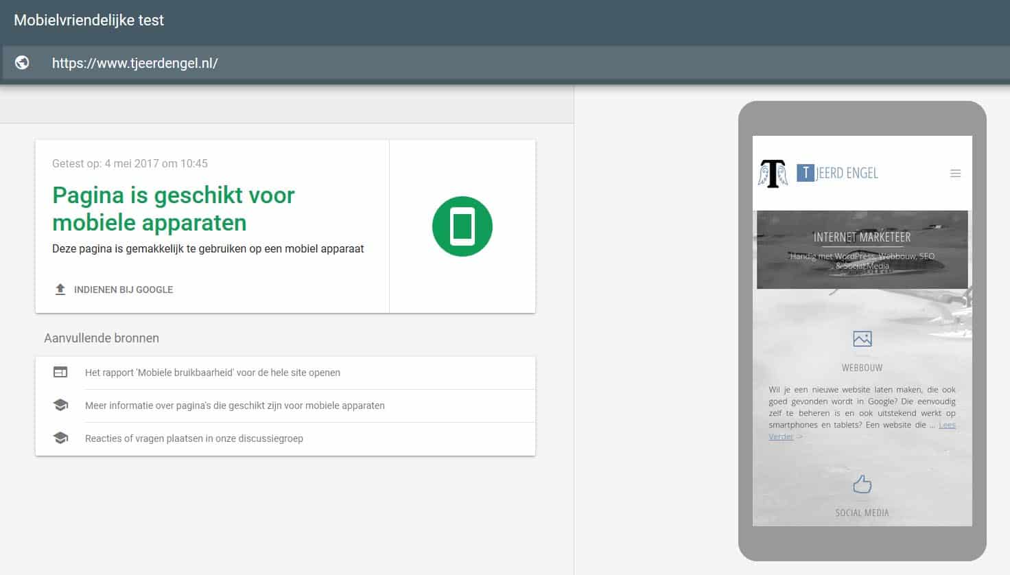 Website mobiel vriendelijk test